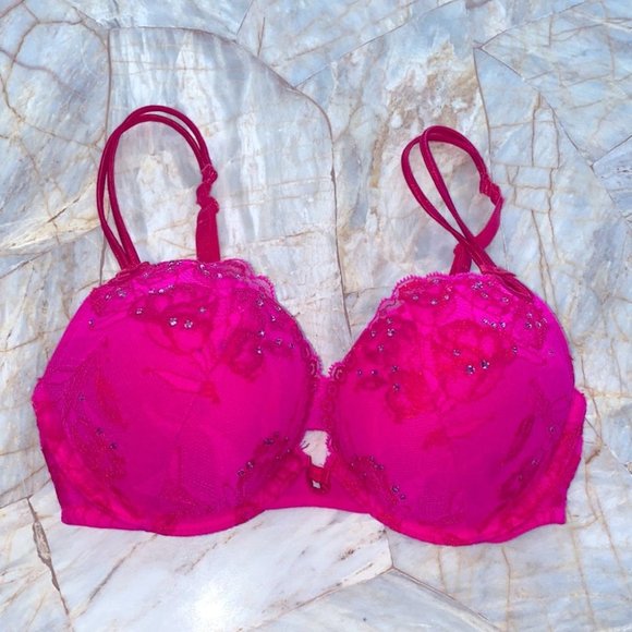 Gorgeous Sexy Little Things Push-up 32B Bra Pink Rose Lace Floral